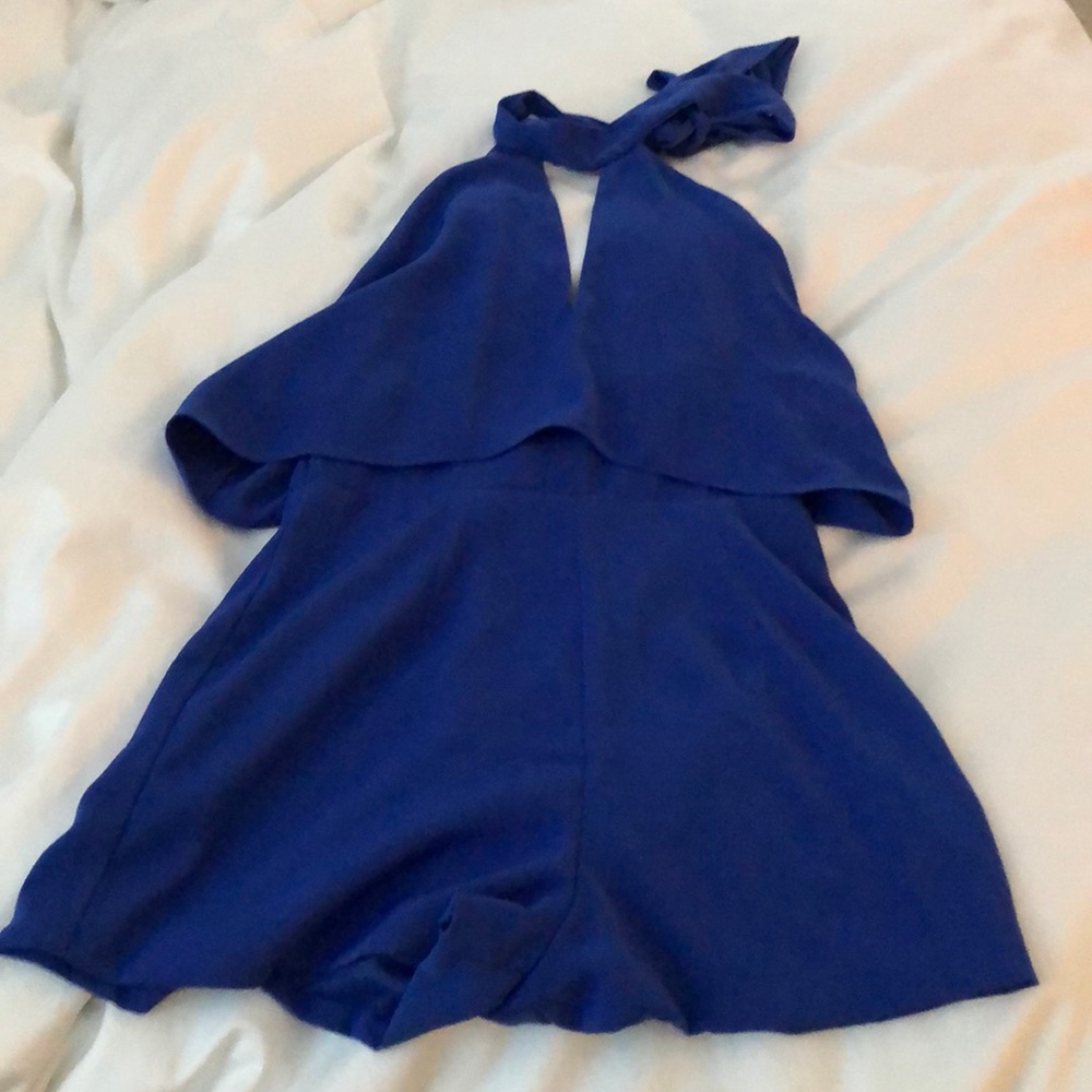 Cobalt blue high neck halter romper